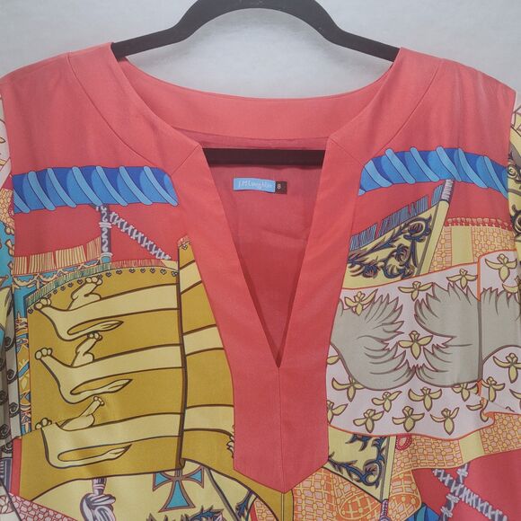 sz 8 J. McLaughlin Silk Tunic Shift Dress 3/4 Sleeve Knee Length Kaftan Resort - Picture 4 of 12